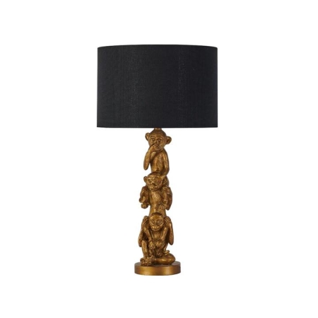 Neva Three Wise Monkey Base Fabric Shade Desk Table Light Lamp Gold/Black