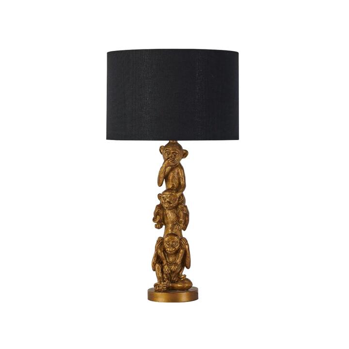 Neva Three Wise Monkey Base Fabric Shade Desk Table Light Lamp Gold/Black
