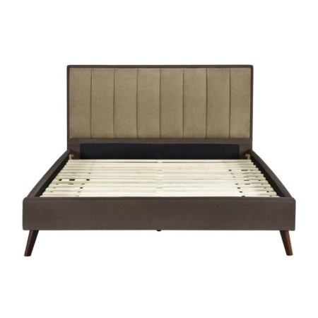 Design Square Oshi Standard Soft Fabric Bed Frame Double Size Density Foam Brown