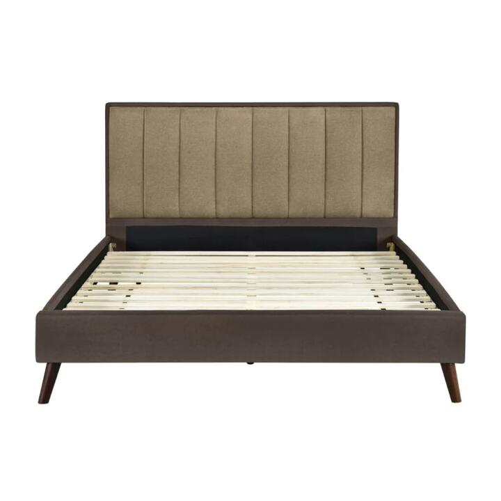 Design Square Oshi Standard Soft Fabric Bed Frame Double Size Density Foam Brown