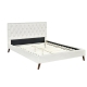 Design Square Modern Fabric Bed Frame Double Size Wooden Legs W/ Bed Head - Cream