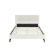 Design Square Modern Fabric Bed Frame Queen Size Wooden Legs W/ Bed Head - Cream