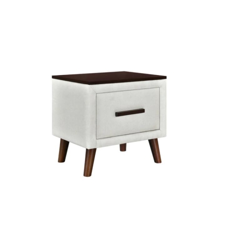 Design Square Modern Fabric Nightstand Bedside Table W/ 1-Drawer Wooden Legs - Cream