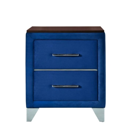 Design Square Modern Elegant Velvet Fabric 2-Drawers NightStand Bedside Table Navy Blue