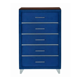 Design Square Modern Velvet Chest Of 5-Drawers Tallboy Storage Cabinet Navy Blue