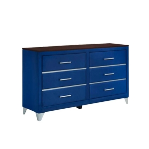 Design Square Modern Elegant Velvet Fabric Chest Of 6-Drawers Dresser Storace Cabinet Navy Blue