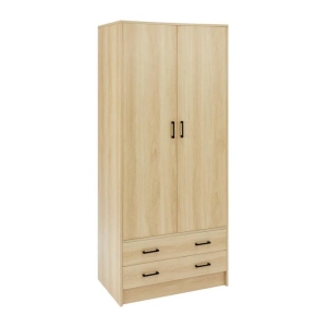 Design Square Marcus Wooden Wardrobe Clothes Rack Organizer Storage 2-Doors Oak