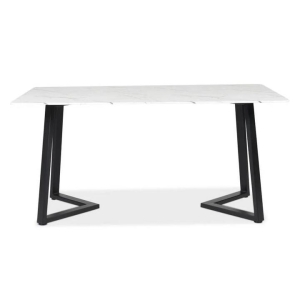 Raimon Furniture Leona Rectangular Dining Table With Marble Effect 160cm - Black Metal Frame - White Amore