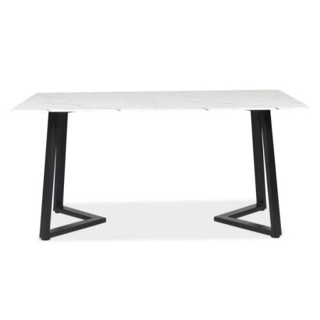 Raimon Furniture Leona Rectangular Dining Table With Marble Effect 160cm - Black Metal Frame - White Amore