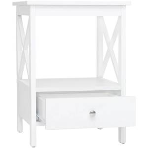Lorena Open Shelf Low 1-Drawer Bedside Nightstand Side Table - White