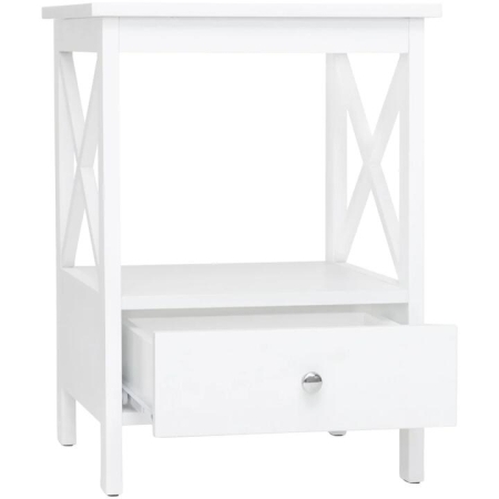 Lorena Open Shelf Low 1-Drawer Bedside Nightstand Side Table - White
