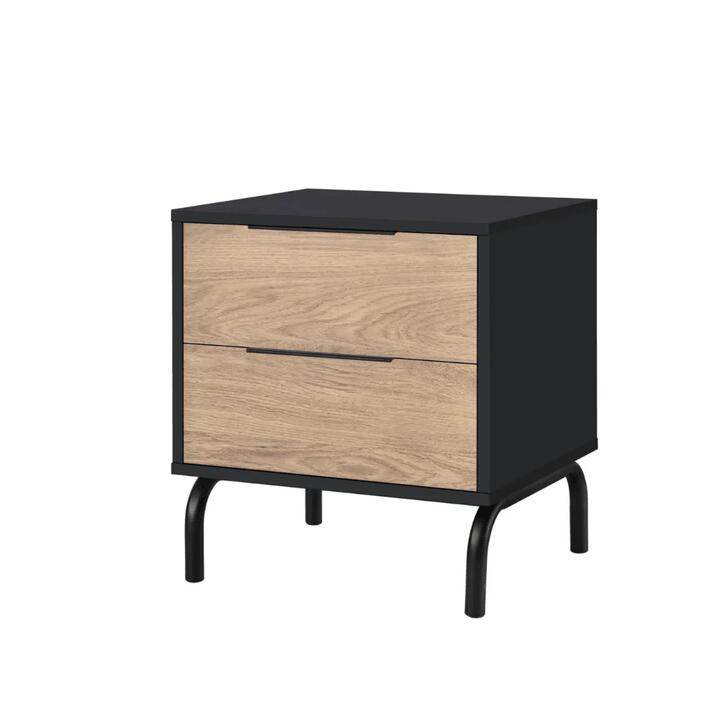 Madden Scandinavian Wooden Bedside Side Table NightStand - Oak & Black