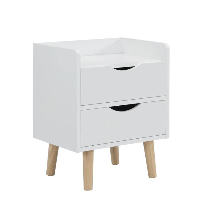 Design Square Lovro Modern Nightstand Bedside Table W/ 2-Drawers - White/Oak