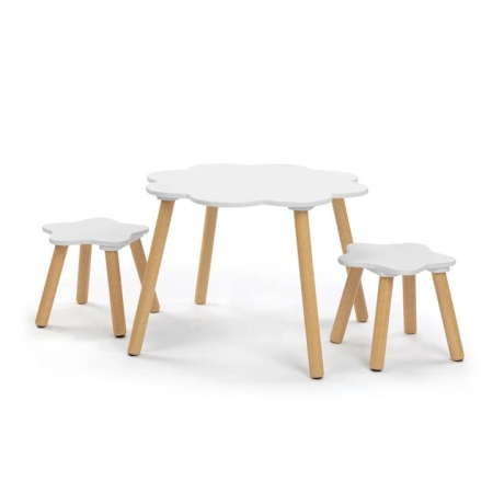 Design Square Liam Kids Furniture Cloud Table and 2x Star Stools - White/Oak