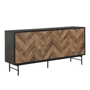 Design Square Magnus Buffet Unit Sideboard W/ 4-Doors Storage Cabinet - Walnut/Black