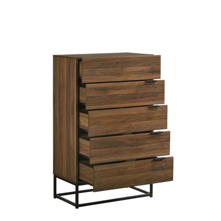 Design Square Malachi Chest Of 5-Drawers Tallboy Storage Cabinet - Walnut