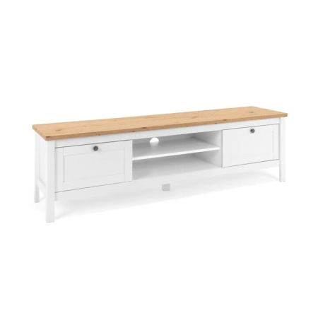 Design Square Mark Lowline Wooden Entertainment Unit TV Stand 160cm W/ 2-Drawers - White/Oak