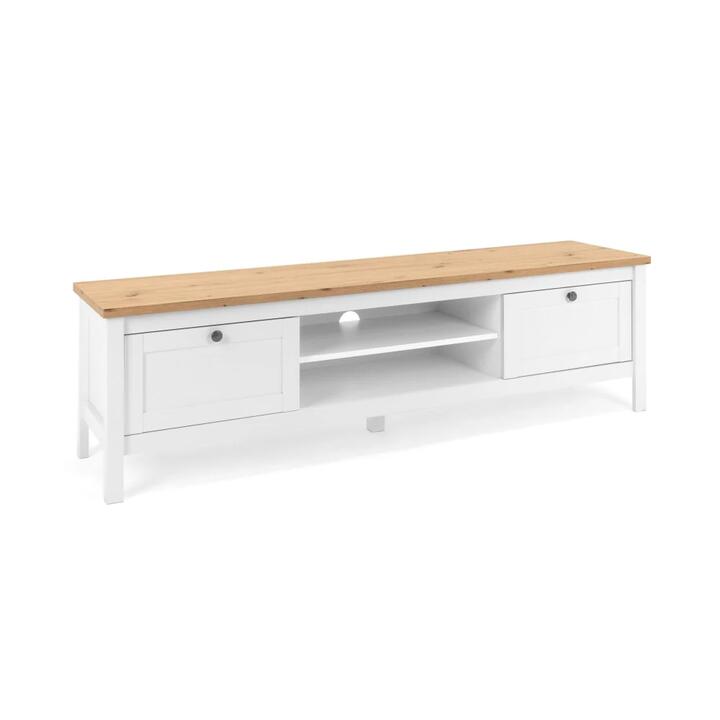 Design Square Mark Lowline Wooden Entertainment Unit TV Stand 160cm W/ 2-Drawers - White/Oak