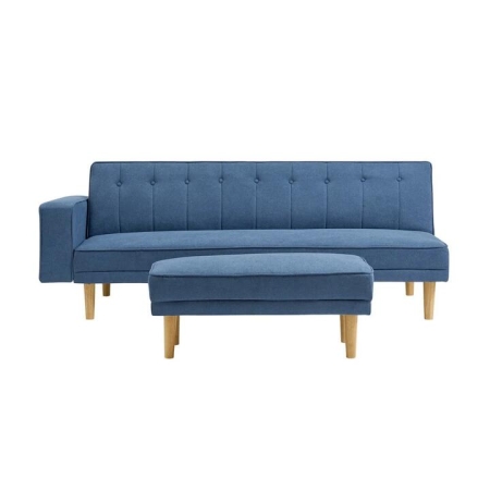 Lucia Modern 3-Seater Velvet Fabric Lounge Sofa W/ Ottoman - Storm Blue - Blue