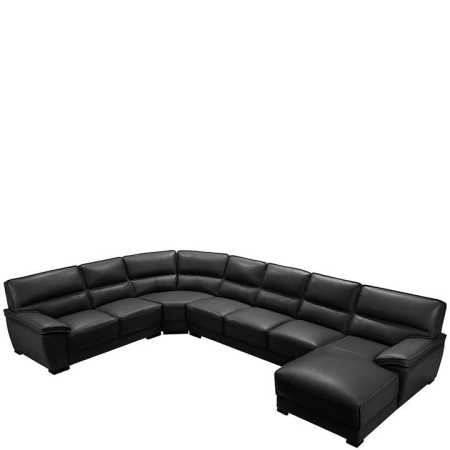 Lounge Set Luxurious 7 Seater Bonded Leather Corner Sofa Living Room Couch in Black with Chaise