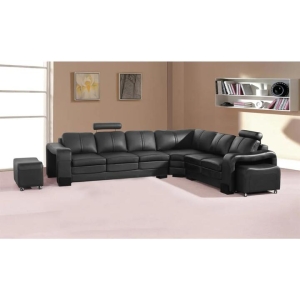Lounge Set Luxurious 6 Seater Faux Leather Corner Sofa Living Room Couch in Black with 2x Ottomans