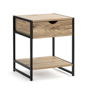 Design Square Logan Industrial Nightstand Bedside Table W/ 1-Drawer - Oak/Black