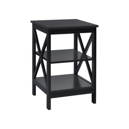Maestro Furniture Lortelle Wooden End Lamp Side Table 2-Open Shelves Black
