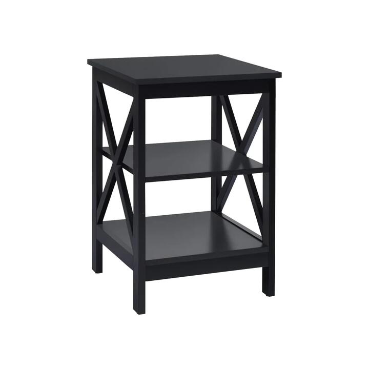 Maestro Furniture Lortelle Wooden End Lamp Side Table 2-Open Shelves Black