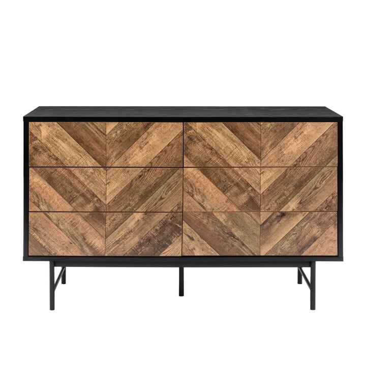 Design Square Magnus Chest Of 6-Drawers Dresser Lowboy Storage Cabinet Walnut/Black