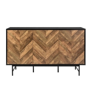 Design Square Magnus Sideboard Buffet Unit Storage Cabinet 2-Doors 3-Drawers Walnut/Black