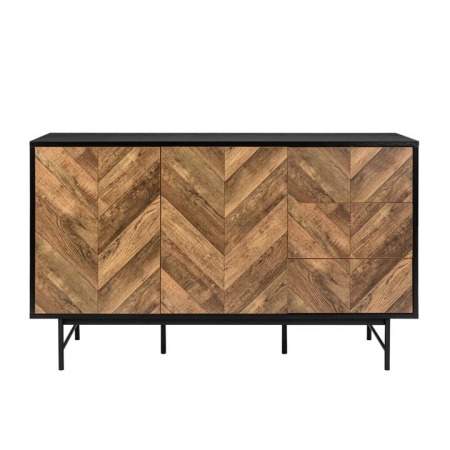 Design Square Magnus Sideboard Buffet Unit Storage Cabinet 2-Doors 3-Drawers Walnut/Black