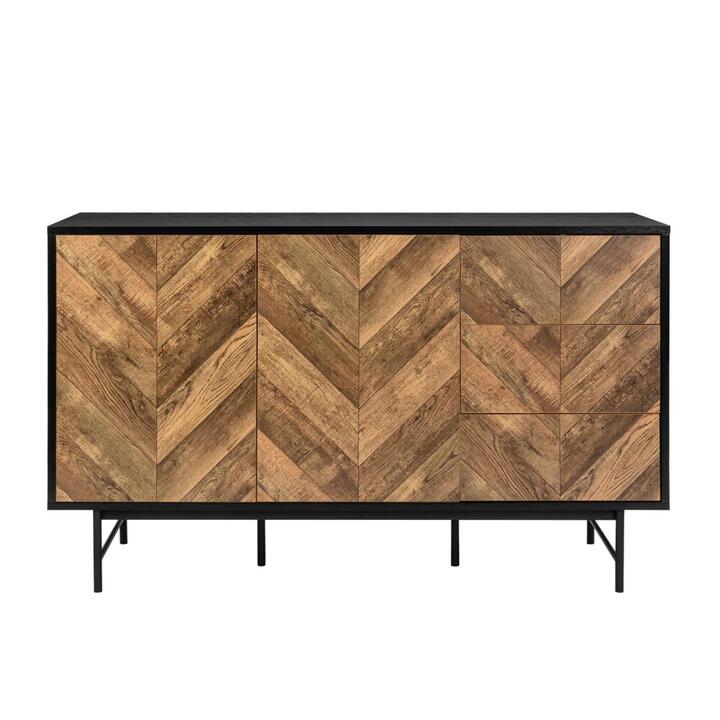 Design Square Magnus Sideboard Buffet Unit Storage Cabinet 2-Doors 3-Drawers Walnut/Black