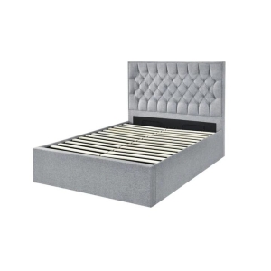 Design Square Luxury Button Tufted Fabric Gas Lift Bed Frame Double Size Pebble