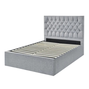 Design Square Luxury Button Tufted Fabric Gas Lift Bed Frame Queen Size Pebble