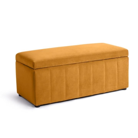 Design Square Lumine Velvet Fabric Sofa Bench Storage Ottoman Foot Rest Stool Mustard Yellow