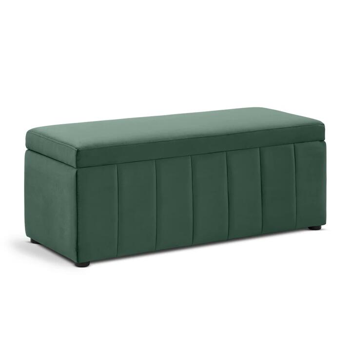 Design Square Lumine Velvet Fabric Sofa Bench Storage Ottoman Foot Rest Stool Dark Green
