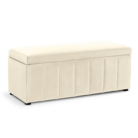 Design Square Lumine Velvet Fabric Sofa Bench Storage Ottoman Foot Rest Stool White