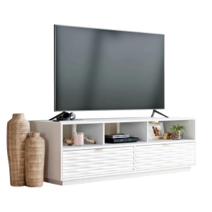 Design Square Luther Wooden Open Shelves Lowline Entertainment Unit TV Stand W/ 2-Drawers White
