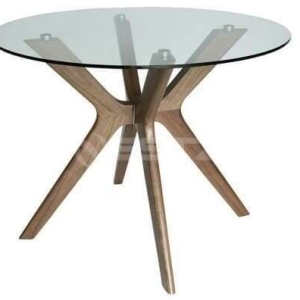 Lyn Round Glass Dining Table - 100cm - Walnut