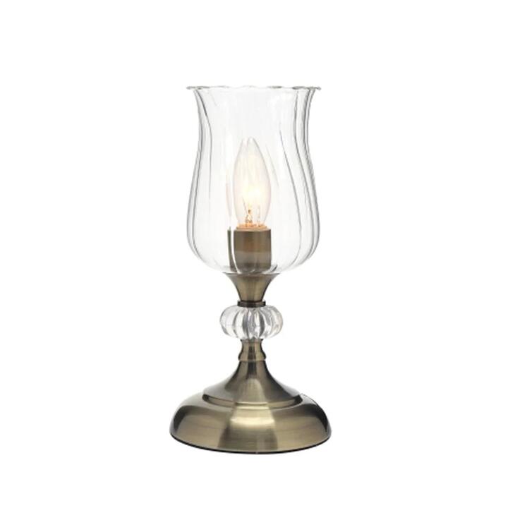 Hollis Modern Table Desk Lamp Antique Brass Metal Base Clear Glass Shade