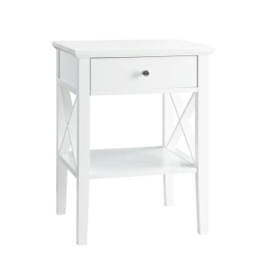 Hailey 1-Drawer Bedside Nightstand End Lamp Side Table - White