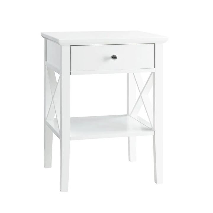 Hailey 1-Drawer Bedside Nightstand End Lamp Side Table - White