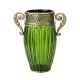 Green European Colored Glass Home Decor Jar Flower Vase with Two Metal Handle