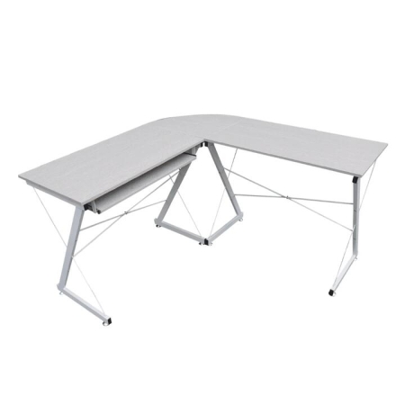 Design Square L-shape Office Study Computer Desk  Metal Frame - Light Grey