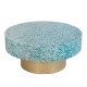 Goa Blue Shell Round Wooden Coffee Table Gold Accent Base
