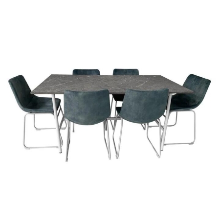 HomeStar Gemma Dining Set 150cm Dining Table & 6 Fins Fabric Dining Chair Teal