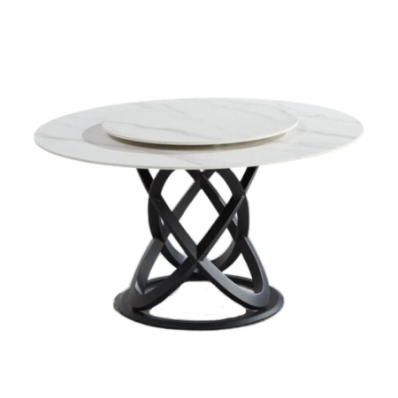 Our Home Hayes Luxurious Sintered Stone Round Dining Table 130cm W/ Lazy Susan - Black & White