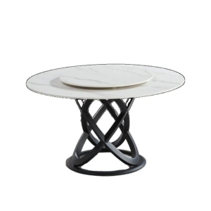 Our Home Hayes Luxurious Sintered Stone Round Dining Table 150cm W/ Lazy Susan - Black & White