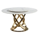 Our Home Hayes Luxurious Sintered Stone Round Dining Table 130cm W/ Lazy Susan - White & Gold