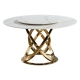 Our Home Hayes Luxurious Sintered Stone Round Dining Table 150cm W/ Lazy Susan - White & Gold